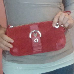 faux suede red clutch